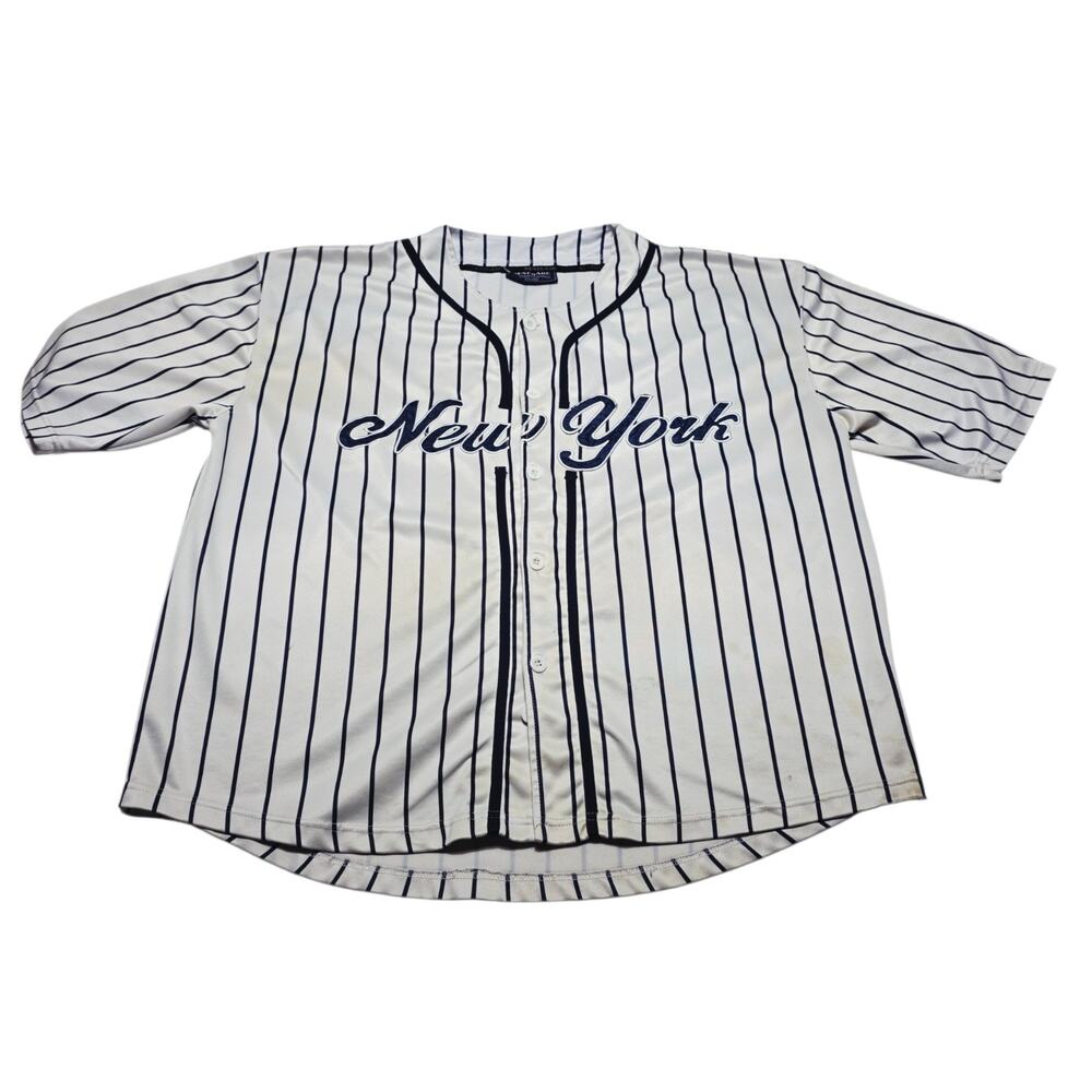 Renegade New York Pinstripe Baseball Jersey Shirt Y2k Mens Size 2XL Stained